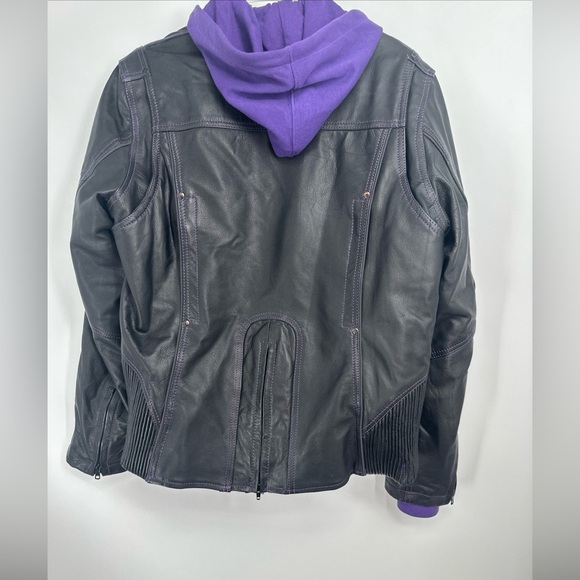 Ladies UNIK Ultra Heavy leather Motorcycle Jacket  Hooded Liner Sz XL - Picture 4 of 5